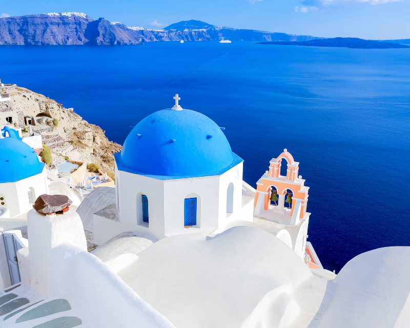 Santorini blue dome churches