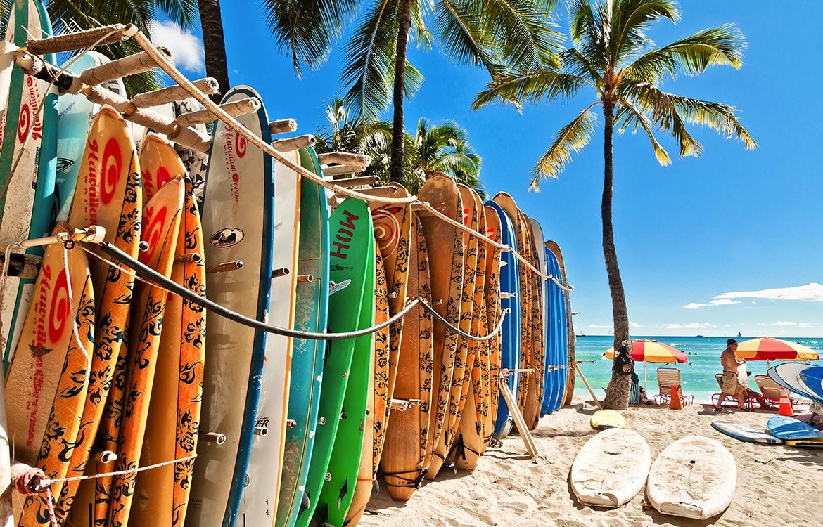 Surfing on the beach